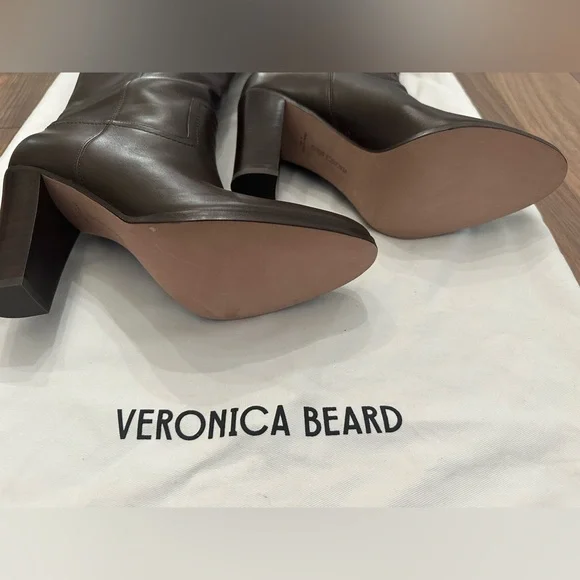 Veronica Beard Vesper Leather Dark Brown Over the Knee Boots - Picture 5 of 9